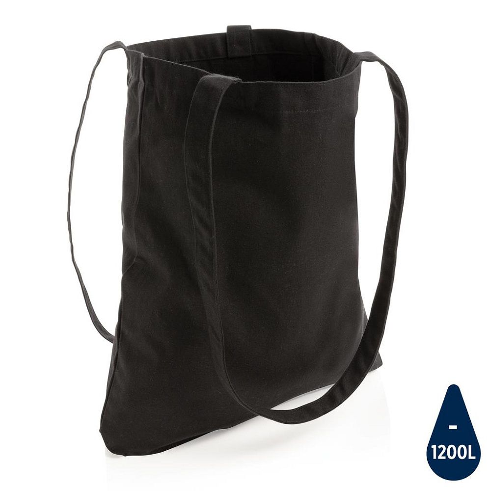 Black tote bag made from recycled materials