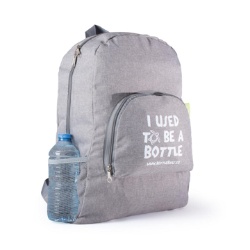 Grey backpack made from recycled plastic bottles