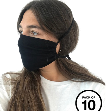 Show details for Reusable Organic Cotton Face Covering black organic cotton face mask being worn
