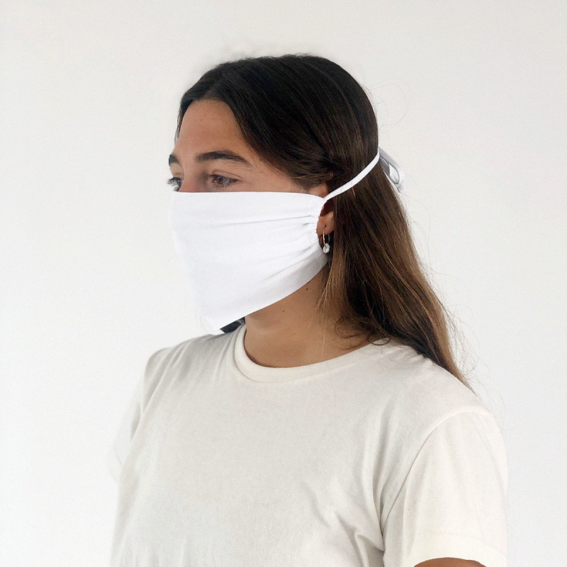 white organic cotton face mask being worn