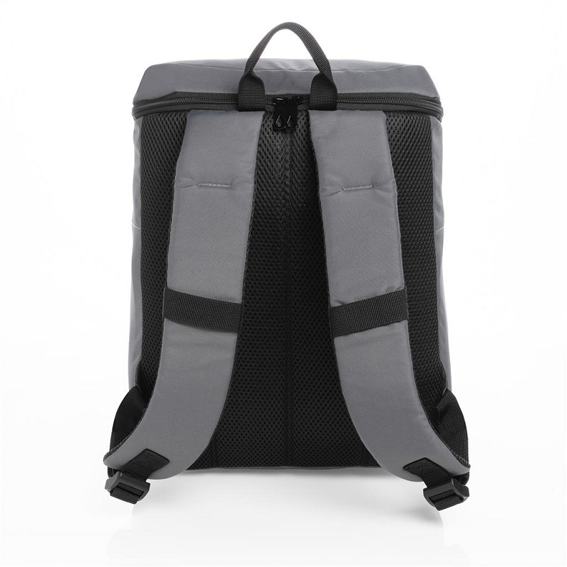 cooler bag backpack with black back panel and grey shoulder straps