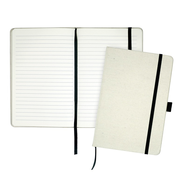 natural cotton cover notebook with black elastic and pen loop