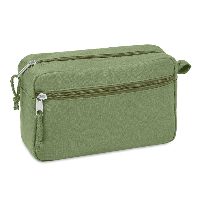 green hemp fabric toiletry case