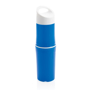 blue reusable drinks bottle with central screw on section