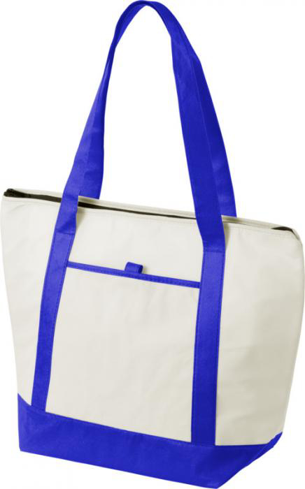 Lighthouse non-woven cooler tote in natural and blue
