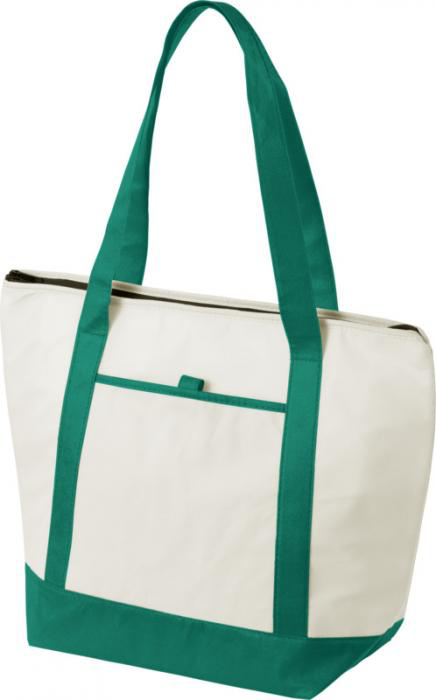 Lighthouse non-woven cooler tote in natural and green