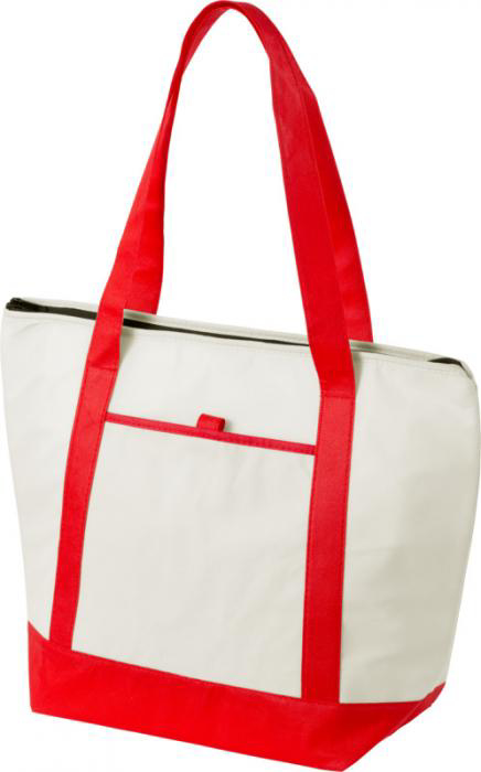 Lighthouse non-woven cooler tote in natural and red