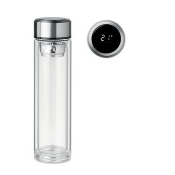 glass drinks bottle with digital thermometer