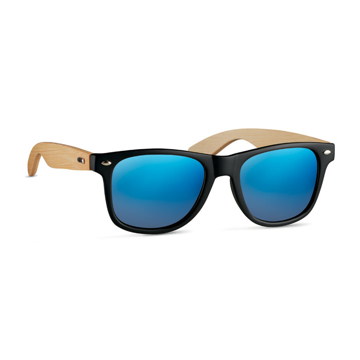 blue tinted mirror lens sunglasses with bamboo arms