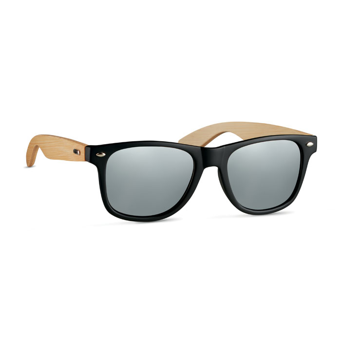 silver tinted mirror lens sunglasses with bamboo arms