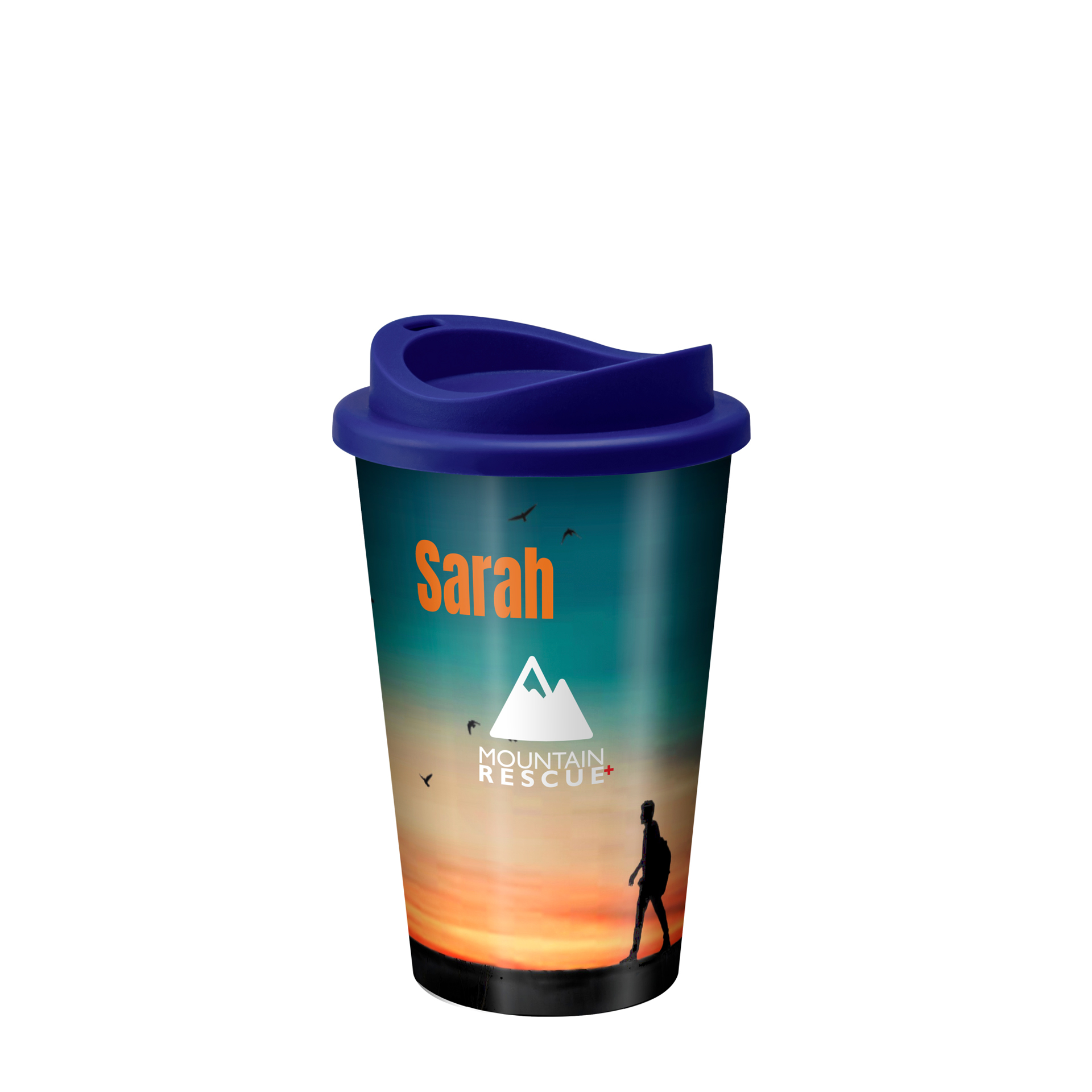 Universal 350ml Tumbler with blue lid, full colour print and personalisation