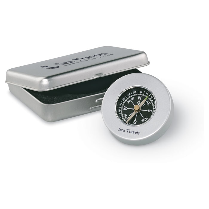 Target Compass with box in silver with 1 colour print