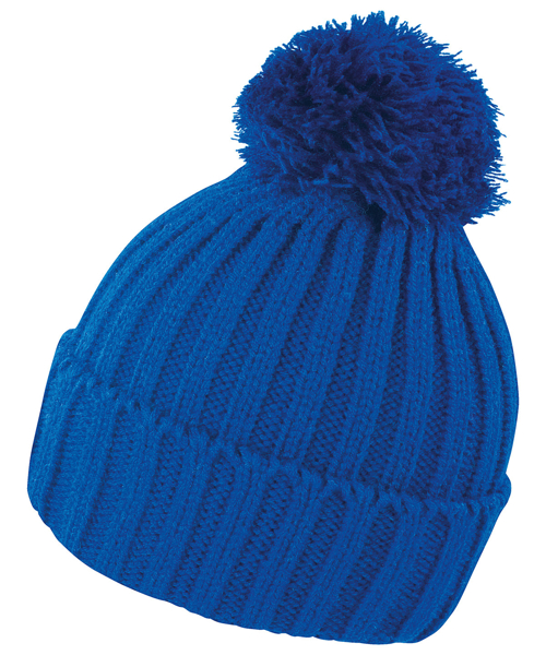 HDI quest knitted hat in blue with colour match bobble