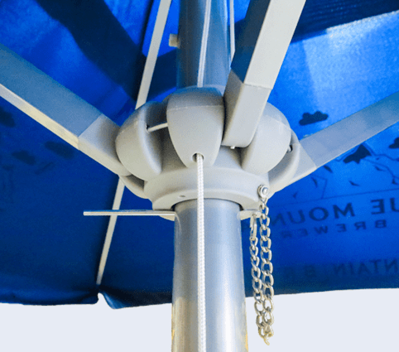 square aluminium parasol opening system