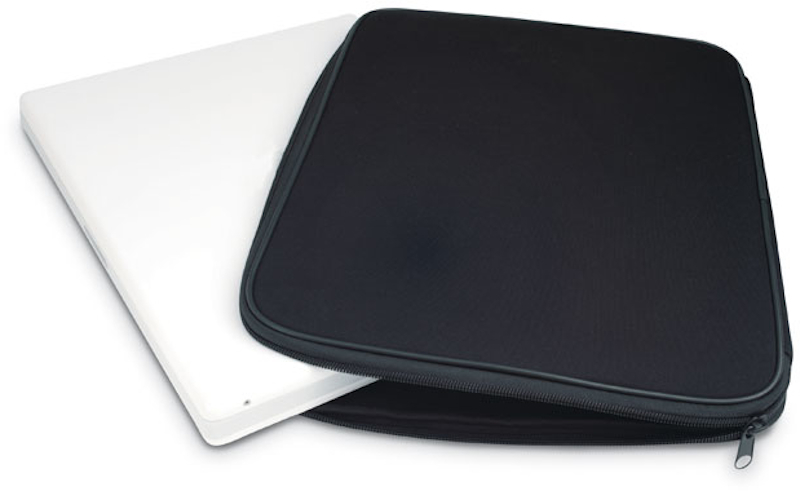 Black zip-up laptop case opened