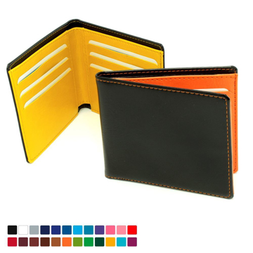 Belluno PU men's wallet open and closed image with colour swatches