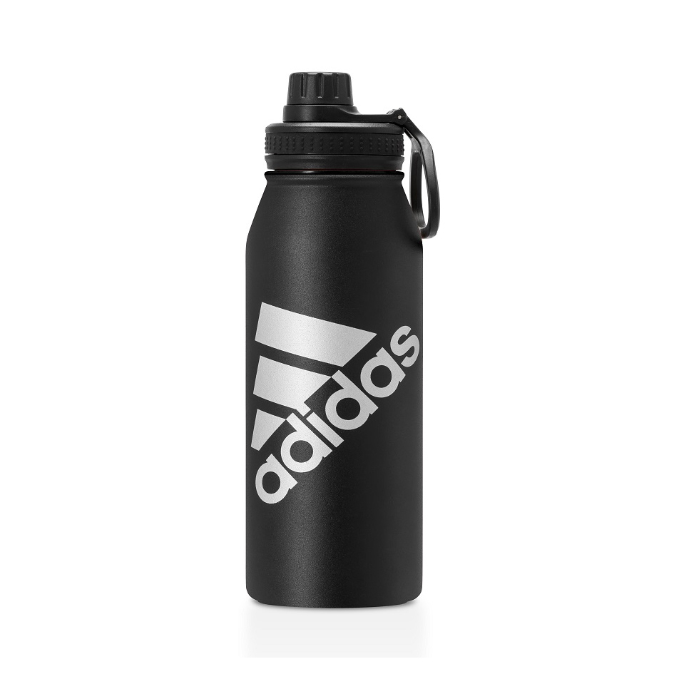 black metal bottle with adidas print