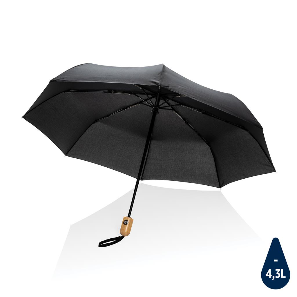 bamboo handle umbrella black open