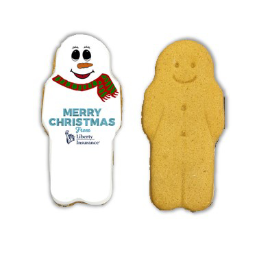 logo biscuits with snowman design