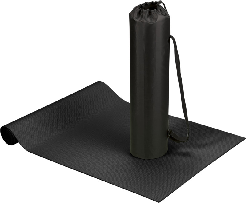 solid black yoga mat with matching storage carry case