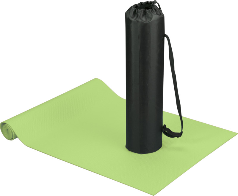 lime green yoga mat and black carry case