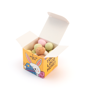Box with open lid with speckled eggs inside