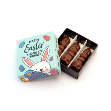 eco box filled with 3 bunny treats with a full colour printed box