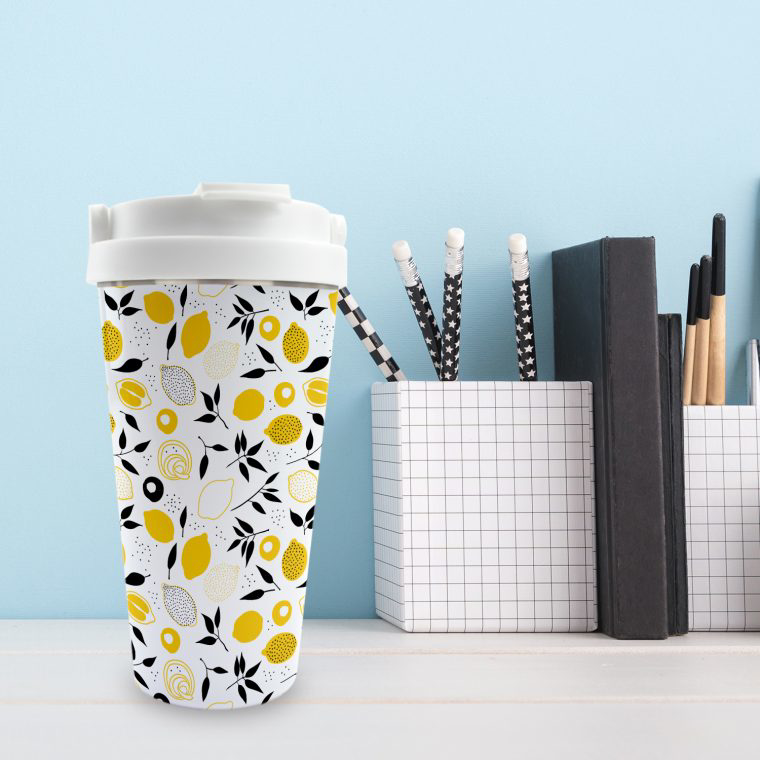 oxy cup with lemon and white print