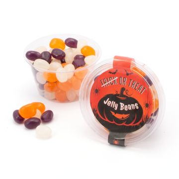 eco maxi pot of halloween jelly beans branded with a full colour label