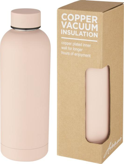 Pale blush pink thermal bottle next to gift
