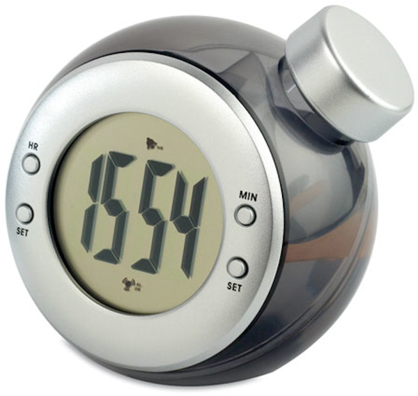 mini water powered desk clock in transparent silver