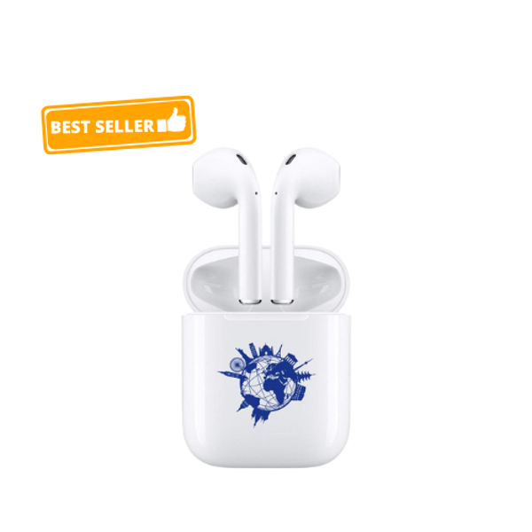 best seller image of bluetooth earphones with blue printed logo