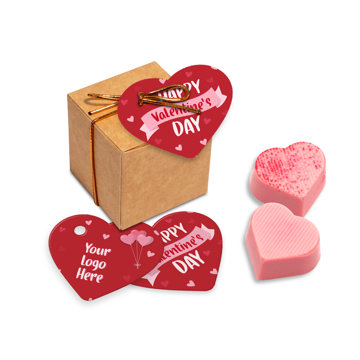 eco kraft box of heart truffles with branding to the tag