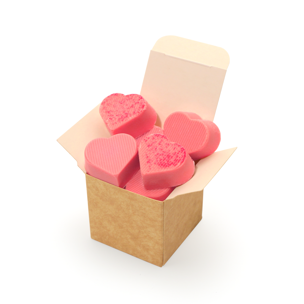 eco kraft box showing contents of heart truffles