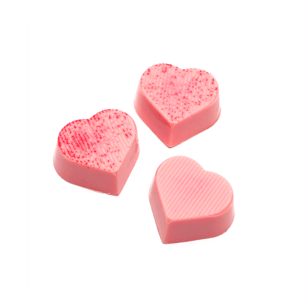 3 heart shaped truffles, contents of the kraft box