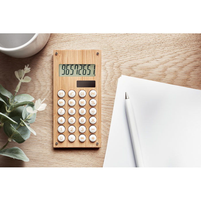 Bamboo wood calculator with 8 buttons