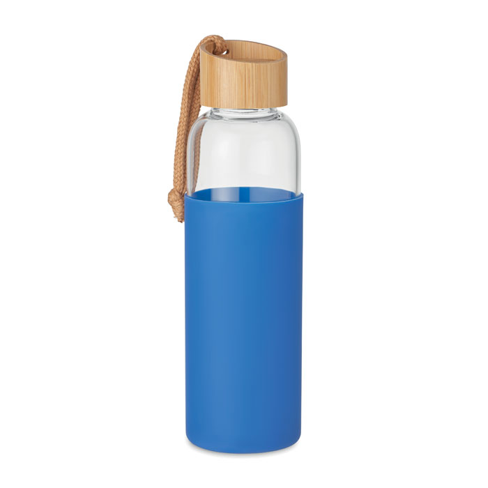 Glass bottle with blue silicone case