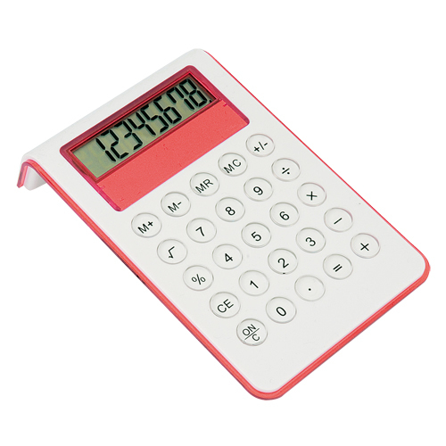 white calculator with red trim