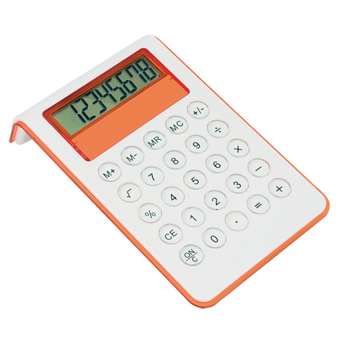 white calculator with orange trim
