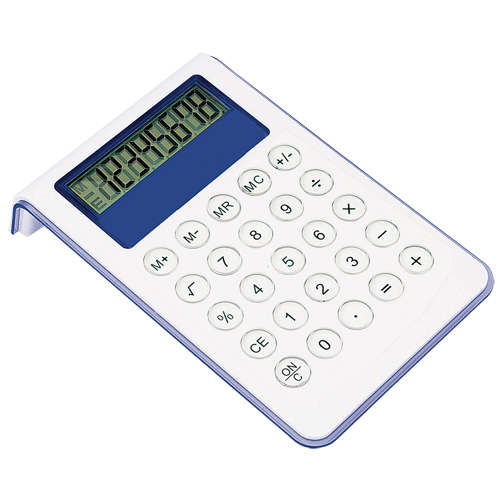 white calculator with blue trim