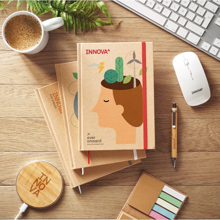 A5 notebooks with red elastic strap and prints