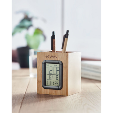 Hard Wooden Pen Pot with Smooth Clock Digital Display