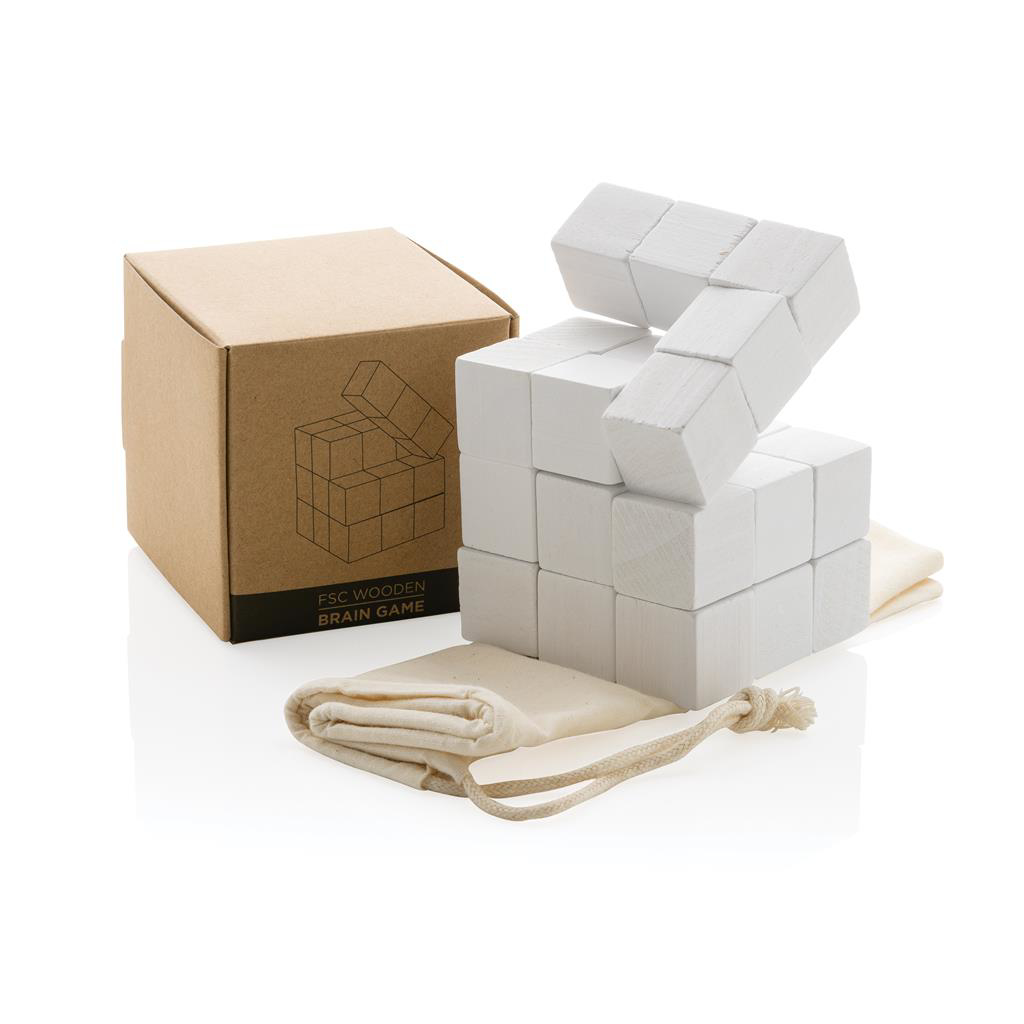 Wooden Cube Puzzle in Canvas Pouch