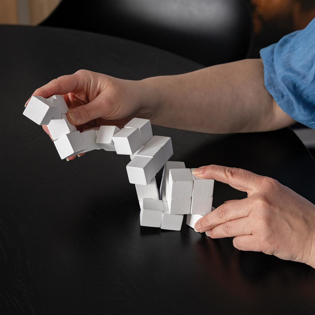 Wooden Cube Puzzle in Canvas Pouch