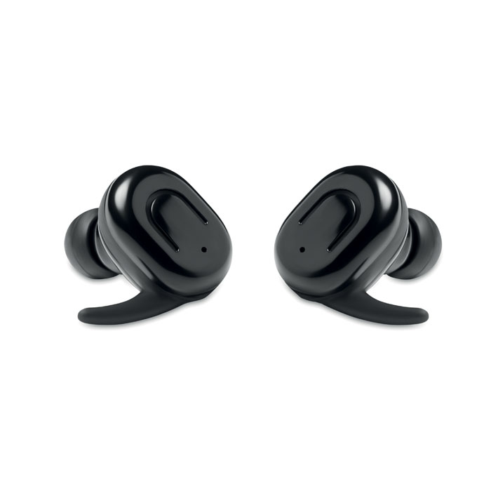 black wireless earphones