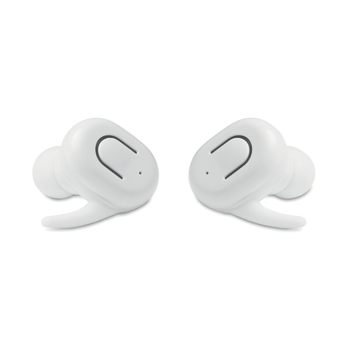 white wireless earphones