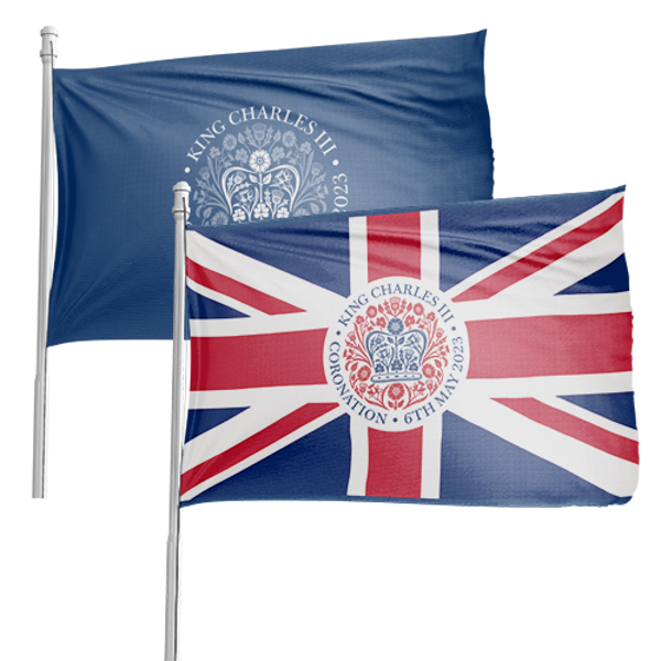 large flag with coronation branding