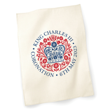 natural tea towel with coronation branding