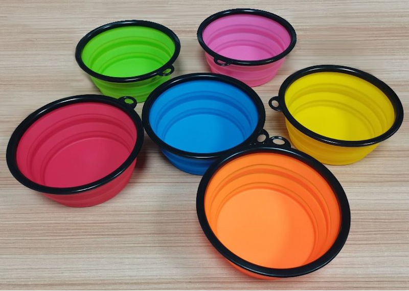 Folding dog bowl in all 6 colours with black rim