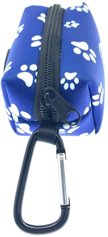 blue neoprene dispenser bag carabiner view